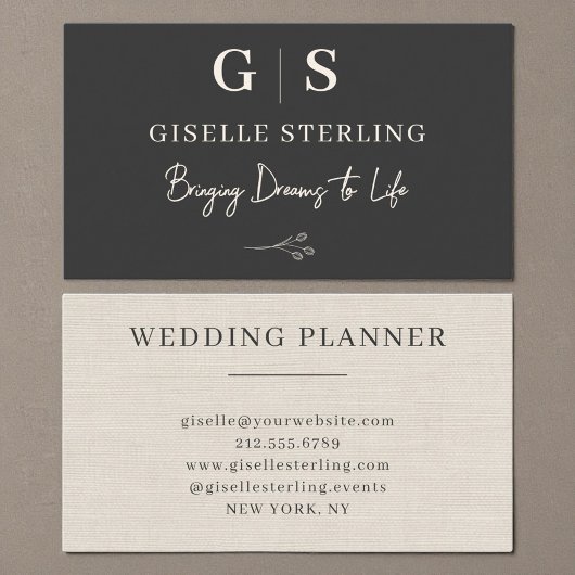 Neutral Linen Elegant Minimalist Monogram Visitenkarte