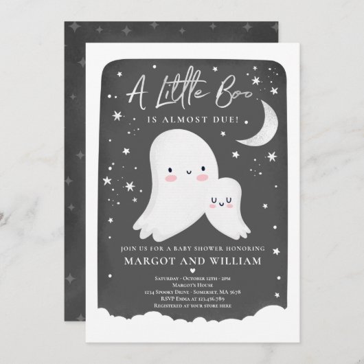 Neutral Little Boo Ghost Baby Shower Einladung (Vorne/Hinten)
