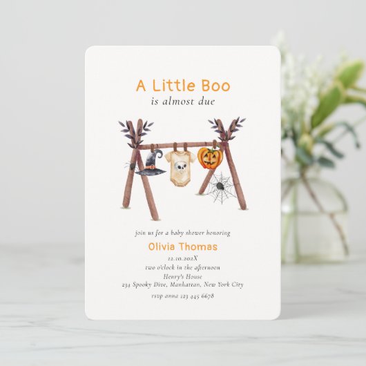 Neutral Little Boo Halloween Baby Shower Einladung (Stehend Vorderseite)