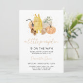 Neutral Little Pumpkin Baby Shower Einladung (Stehend Vorderseite)