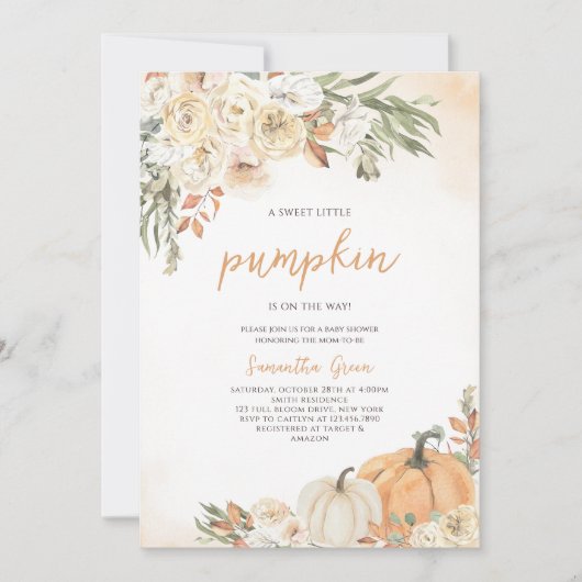 Neutral Little Pumpkin Baby Shower Einladung (Vorderseite)
