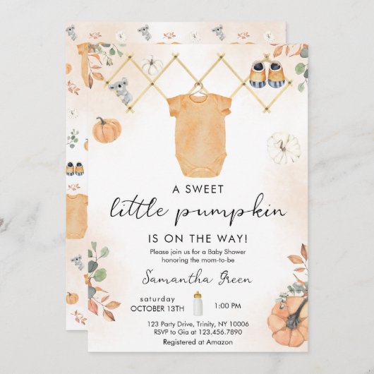 Neutral Little Pumpkin Baby Shower Einladung (Vorne/Hinten)