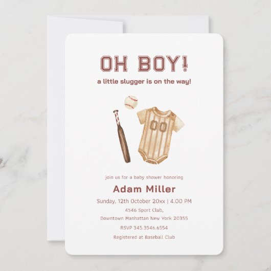 Neutral Little Slugger Baseball Baby Shower Einladung (Vorderseite)
