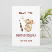 Neutral Little Slugger Baseball Boy Baby Shower Dankeskarte (Stehend Vorderseite)