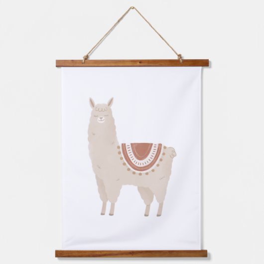 Neutral Llama Boho Kinderzimmer Decor Wandteppich Mit Holzrahmen (Vorderseite)