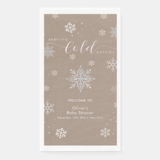 Neutral Magical Snowflake Baby Shower Welcome  Serviette (Vorderseite)