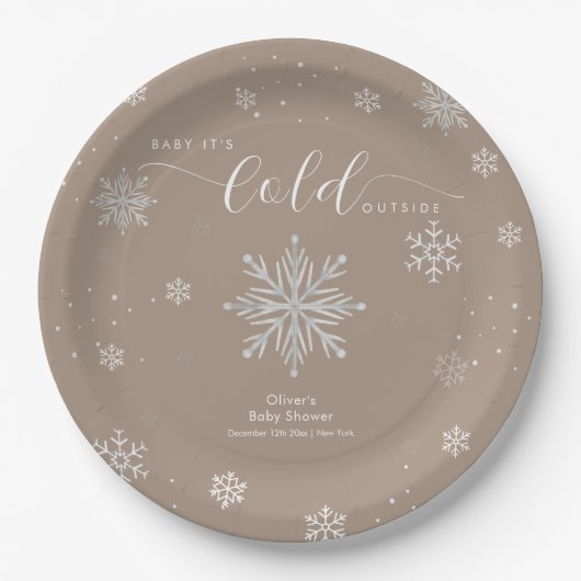 Neutral Magical Winter Snowflake Baby Shower Pappteller (Vorderseite)