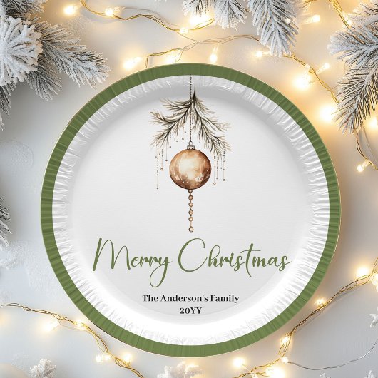 Neutral Minimal Christmas Custom Family Name Plate Pappteller