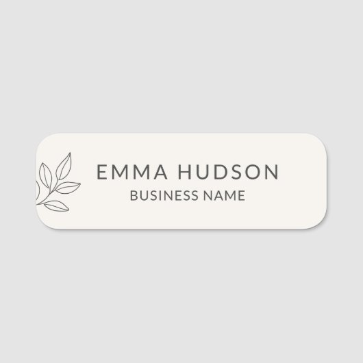 Neutral Minimalist Botanical Small Business Namensschild (Vorderseite)
