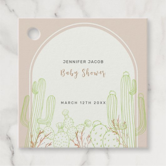 Neutral Minimalistisch Boho Cactus Arch Baby Showe Geschenkanhänger (Vorderseite)
