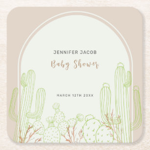 Neutral Minimalistisch Boho Cactus Arch Baby Showe Rechteckiger Pappuntersetzer