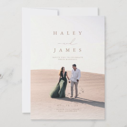 Neutral Minimalistisch Chic Script Foto Wedding In Einladung (Vorderseite)