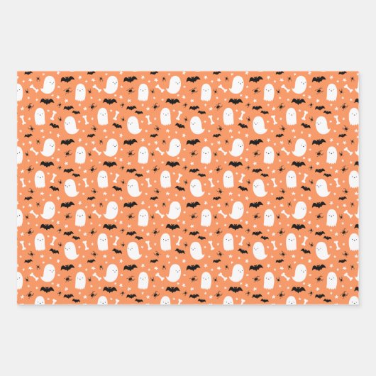 Neutral Mixed Halloween Patterns Ghost Pumpkins Geschenkpapier Set (Vorderseite)