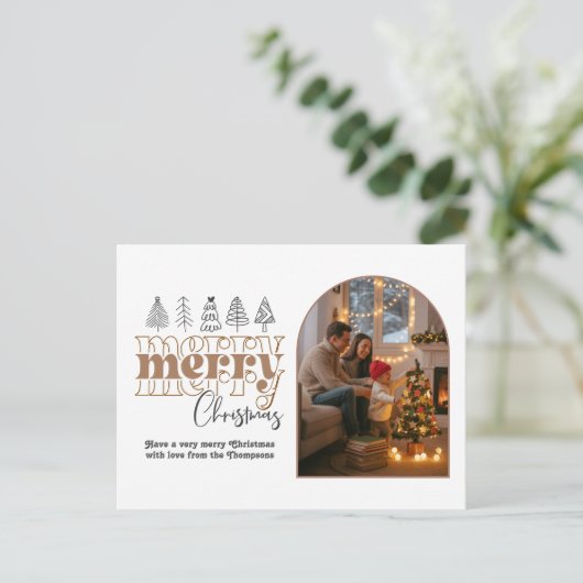 Neutral Mocha Cosy Arch Foto Frohe Weihnachten (Stehend Vorderseite)