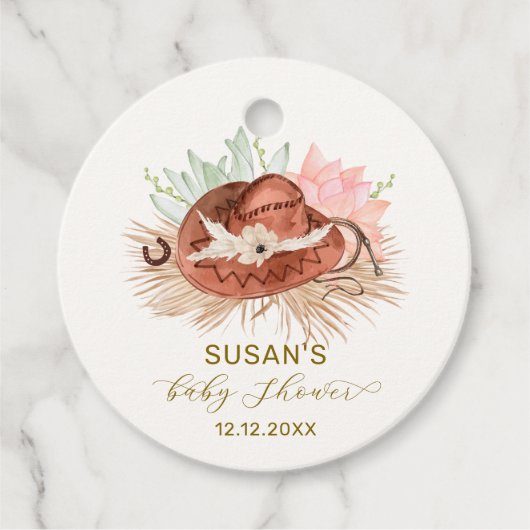 Neutral Modern Boho Cactus Cowboy Hat Baby Shower Geschenkanhänger (Vorderseite)