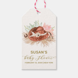 Neutral Modern Boho Cactus Cowboy Hat Baby Shower Geschenkanhänger