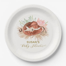 Neutral Modern Boho Cactus Cowboy Hat Baby Shower Pappteller