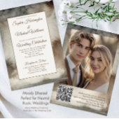 Neutral-Moody-Hochzeitvorlage QR-Code Wasserfarbe Einladung