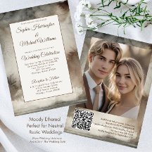 Neutral-Moody-Hochzeitvorlage QR-Code Wasserfarbe