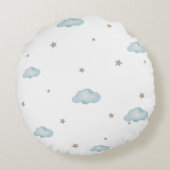 Neutral Moon Nursery Pillow with Custom Name Beige Rundes Kissen (Rückseite)