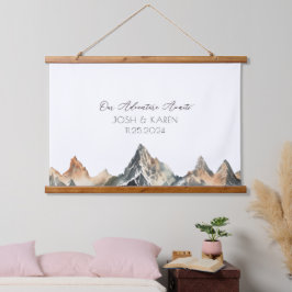 Neutral Mountain Alternative Wedding Guest Book Wandteppich Mit Holzrahmen