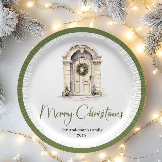 Neutral Nordic Christmas Script Personalized Plate Pappteller