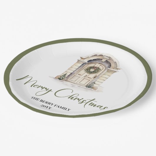 Neutral Nordic Christmas Script Personalized Plate Pappteller (Schrägansicht)