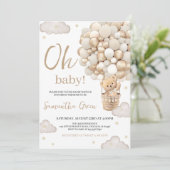 Neutral Oh Baby Bear Baby Dusche Einladung (Stehend Vorderseite)