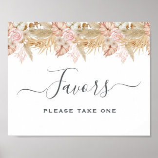 Neutral Palm and Pampas Flower Decor Wedding Poster