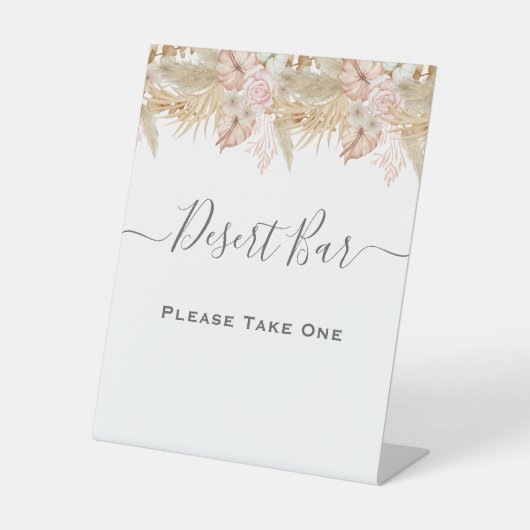 Neutral Palm and Pampas Flower Decor Wedding Sockelschild (Vorderseite)