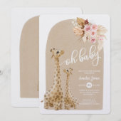 Neutral Pampas Grass Giraffe Baby Shower Invitati Einladung (Vorne/Hinten)