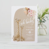 Neutral Pampas Grass Giraffe Baby Shower Invitati Einladung (Stehend Vorderseite)