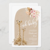 Neutral Pampas Grass Giraffe Baby Shower Invitati Einladung (Vorne/Hinten)