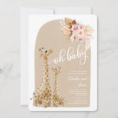 Neutral Pampas Grass Giraffe Baby Shower Invitati Einladung (Vorderseite)