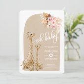 Neutral Pampas Grass Giraffe Baby Shower Invitati Einladung (Stehend Vorderseite)