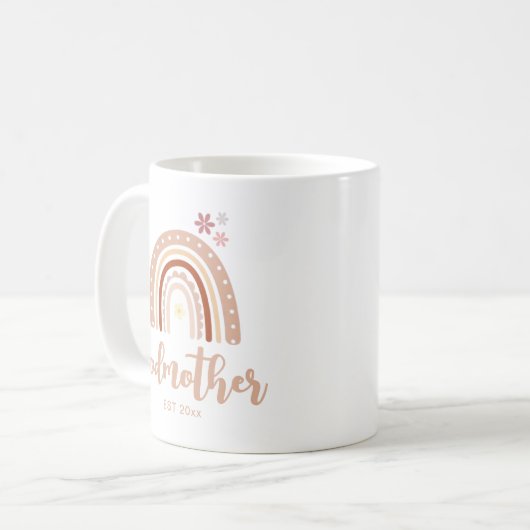 Neutral Pastel Boho Rainbow Godmutter etabliert Kaffeetasse (Vorderseite Links)