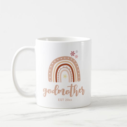 Neutral Pastel Boho Rainbow Godmutter etabliert Kaffeetasse (Links)
