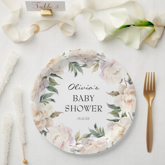 Neutral Peony Wreath Garden Baby Shower Pappteller (Hochzeit)