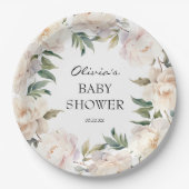 Neutral Peony Wreath Garden Baby Shower Pappteller (Vorderseite)