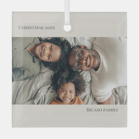 Neutral Personalized Photo Christmas Ornament Aus Glas (Vorderseite)