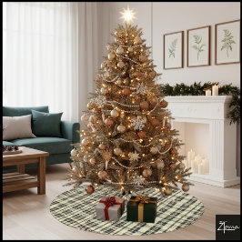 Neutral Plaid Sepia Tone Black Beige Polyester Weihnachtsbaumdecke