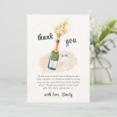 Neutral Poppin Flaschen Champagne Baby Dusche Dankeskarte (Stehend Vorderseite)