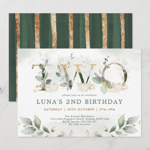 Neutral Pumpkin Fall Greenery Gold 2. Geburtstag Einladung