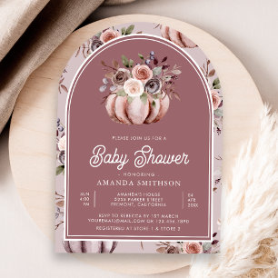 Neutral Pumpkin Floral Arch Dusty Rose Babydusche Einladung