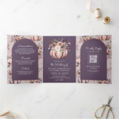 Neutral Pumpkin Floral QR Code Blasser Lila Hochze Dreifach Gefaltete Einladung (Innenseite)