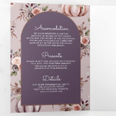 Neutral Pumpkin Floral QR Code Blasser Lila Hochze Dreifach Gefaltete Einladung (Innen Erste Seite)