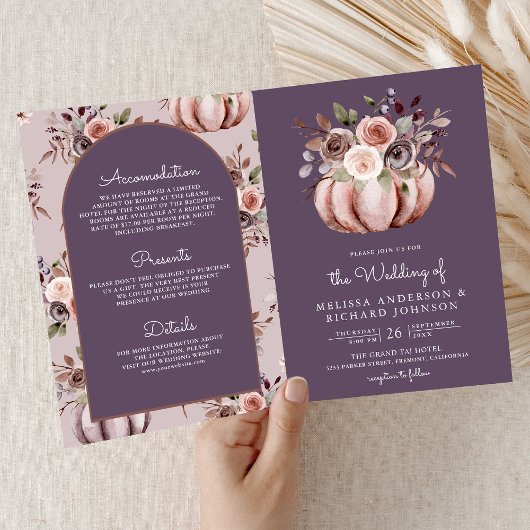 Neutral Pumpkin Floral QR Code Pale Purple Wedding Einladung