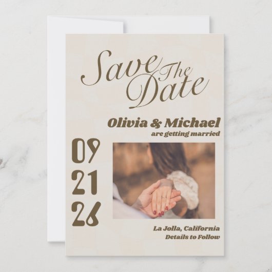 Neutral Retro Funky Disco Hochzeit moderner Spaß Save The Date (Vorderseite)