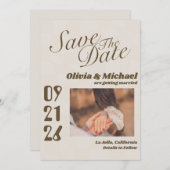 Neutral Retro Funky Disco Hochzeit moderner Spaß Save The Date (Vorne/Hinten)