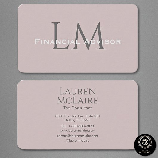 Neutral Rose Taupe Monogram Business Card Visitenkarte